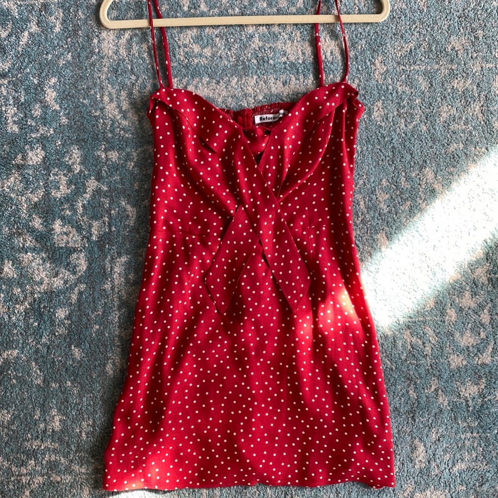 Reformation Helm Mini Dress Red Polka Dot